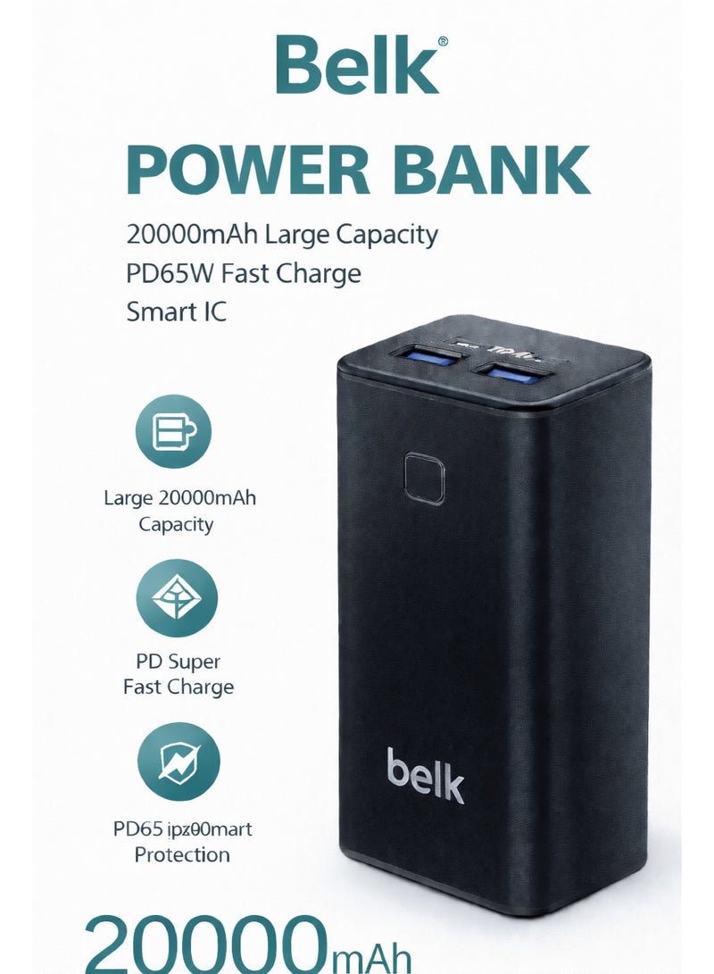 Belk 20000mAh Power Bank PD 65W Fast Charging, Laptop & Phone Compatible, Intelligent Integrated Circuit Protection - Image 1